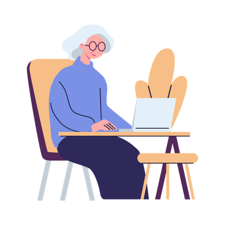 Old Female Using Internet  Illustration