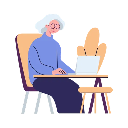 Old Female Using Internet  Illustration