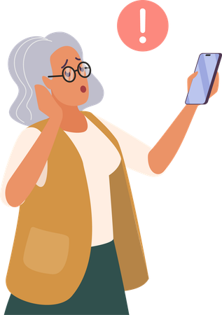 Old female using smartphone  Illustration