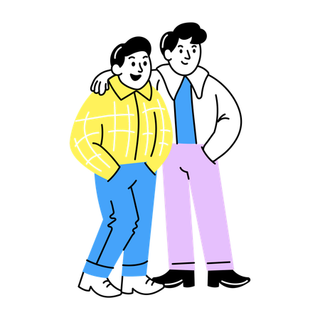 古くからの友人たちが抱き合う  イラスト