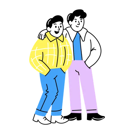 古くからの友人たちが抱き合う  イラスト