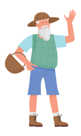 Old gardener saying hi  Illustration