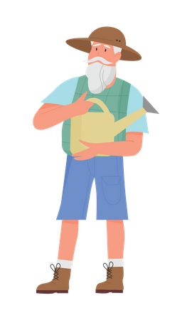 Old gardener with watering can  Illustration