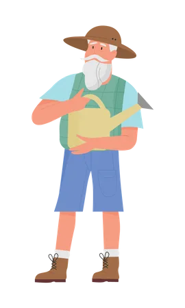 Old gardener with watering can  Illustration
