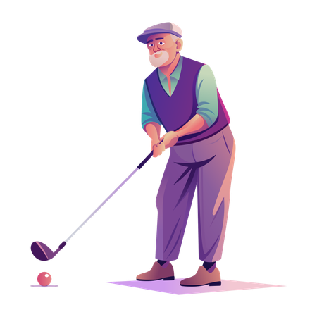 Old Golfer playing golf  Illustration