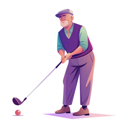 Old Golfer playing golf  Illustration