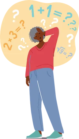 Old Grandmother Trying to Remember Simple Mathematical Example Illustration
