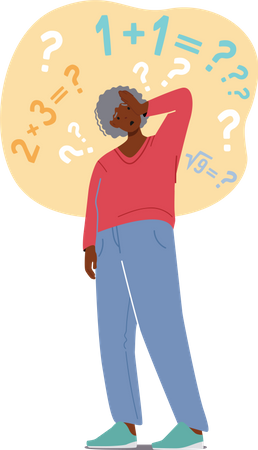 Old Grandmother Trying to Remember Simple Mathematical Example  Illustration