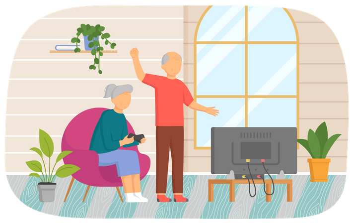 Old grandparents playing video games  Illustration