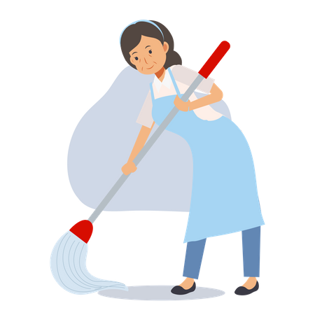 Old house cleaner cleaning floor Illustration