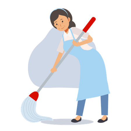 Old house cleaner cleaning floor  Illustration