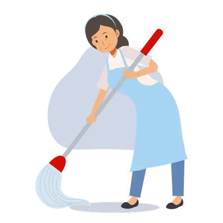 Old house cleaner cleaning floor  Illustration