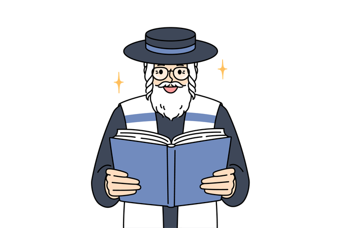 Old jewish man reads torah  Illustration