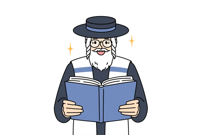 Old jewish man reads torah  Illustration