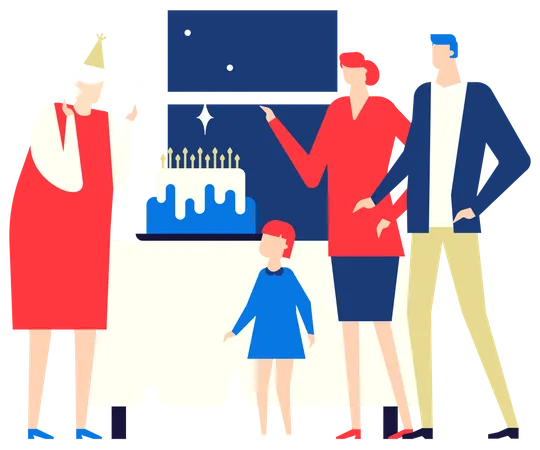 Old lady birthday party  Illustration