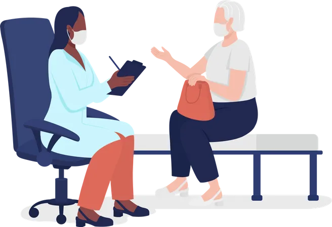 Old lady consulting with physician Illustration