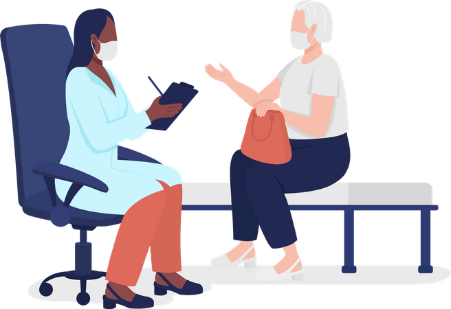 Old lady consulting with physician  Illustration