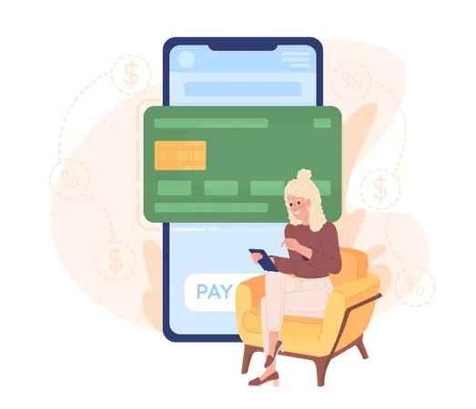 Old lady doing online payment  Illustration