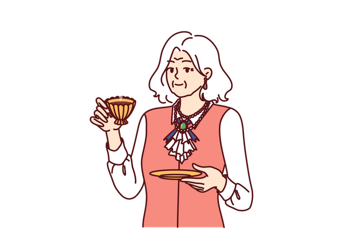 Old lady drinking tea  Illustration