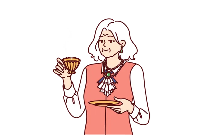 Old lady drinking tea  Illustration