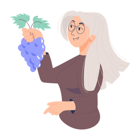 Old lady eating grapes  Illustration
