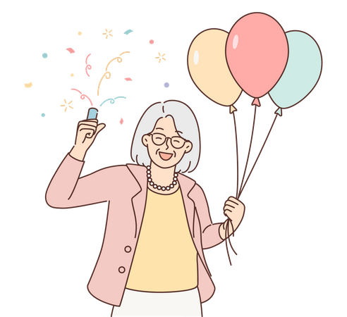 Old lady holding balloons  Illustration