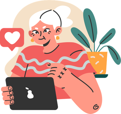 Old lady holding ipad  Illustration