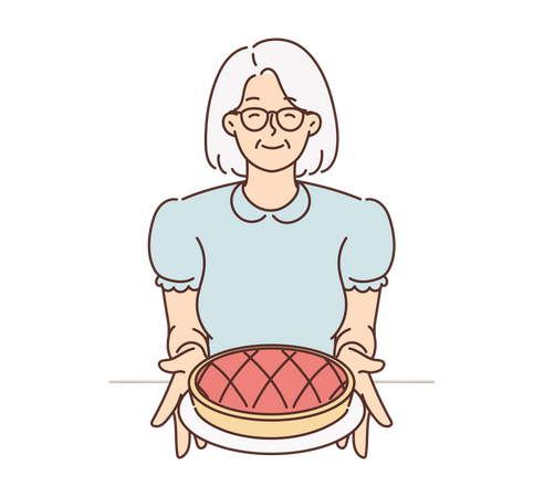 Old lady holding pan cake Illustration