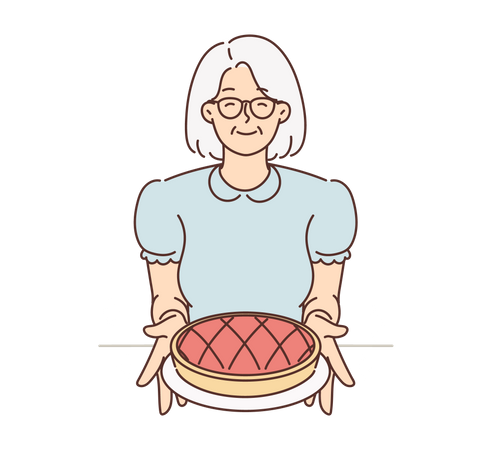 Old lady holding pan cake  Illustration