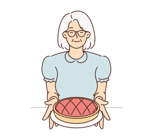 Old lady holding pan cake  Illustration