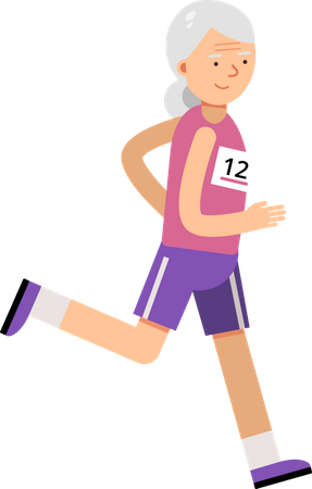Old Lady Running In Marathon Illustration