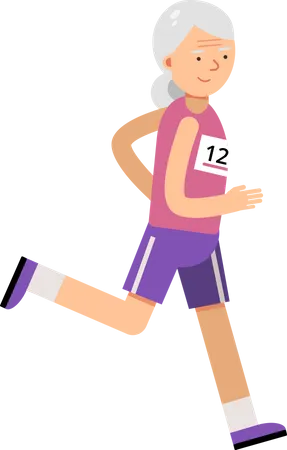 Old Lady Running In Marathon Illustration