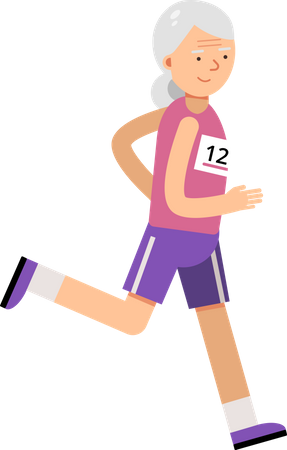 Old Lady Running In Marathon  Illustration