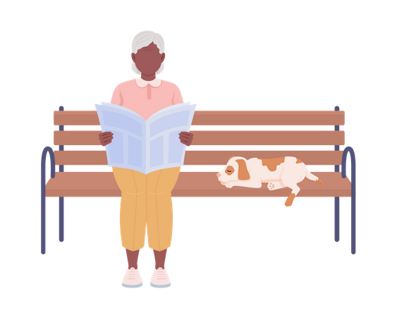 Old lady sitting on bench in park  Illustration