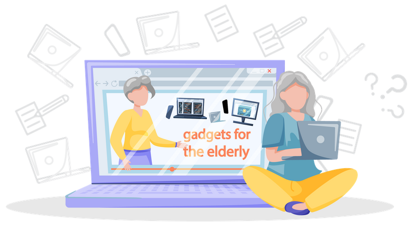 Old lady using laptop  Illustration