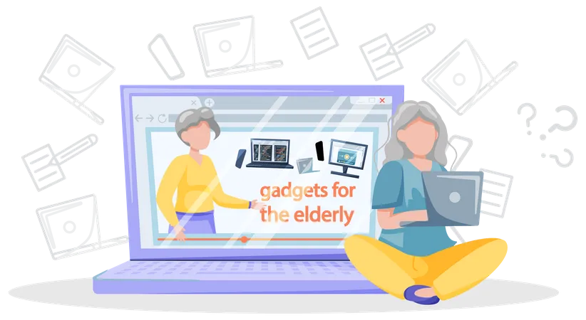 Old lady using laptop  Illustration