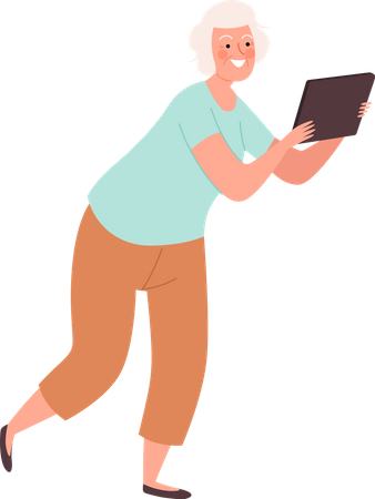 Old lady using tablet Illustration