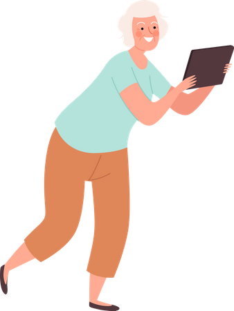 Old lady using tablet  Illustration