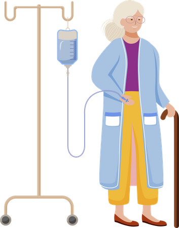 Old lady with medical infusion Illustration