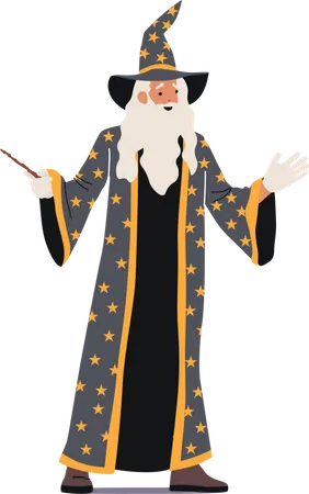Old Magician or Astrologer with Wand Illustration