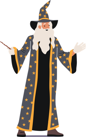 Old Magician or Astrologer with Wand  Illustration