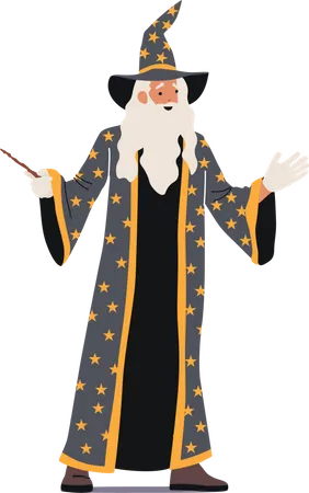 Old Magician or Astrologer with Wand  Illustration