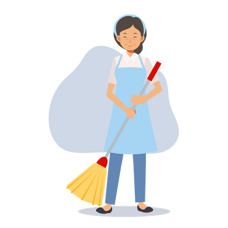 Old maid with cleaning mop  Illustration