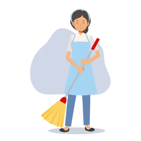 Old maid with cleaning mop Illustration