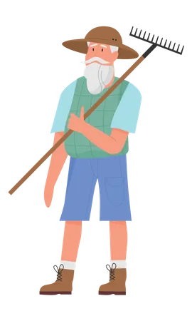 Old Male farmer holding shovel  Illustration