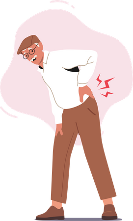 Old Male Suffer of Back Pain  Illustration