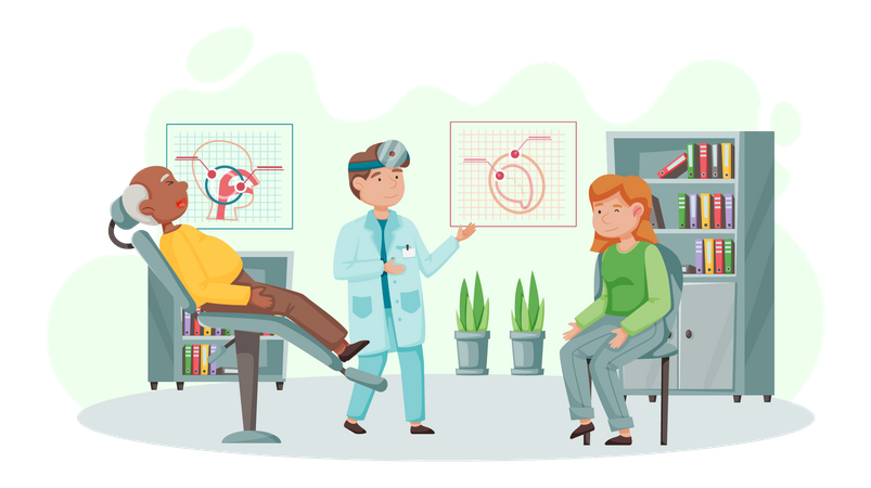 Old mam getting doctor treatment  Illustration