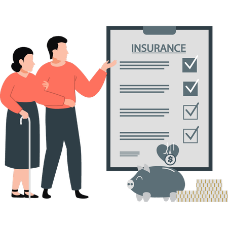 Old man and lady checking insurance list  Illustration