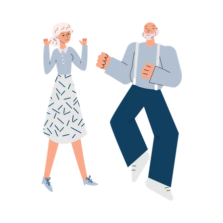 Old man and woman dancing Illustration