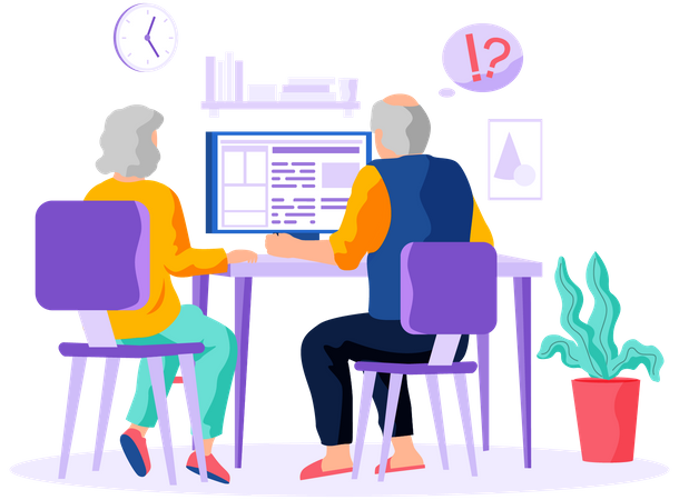 Old man and woman looking for information and surfing internet Illustration